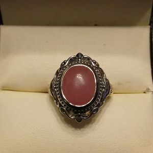 Vintage 6.00ctw Genuine Pink Jade 925 Sterling